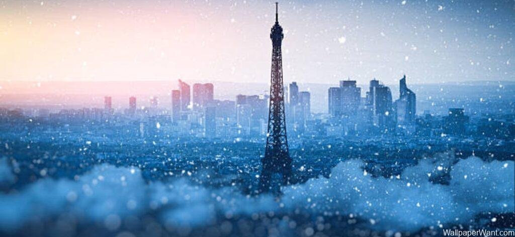 Eiffel Tower and Bulding Night View in Winter for Desktop