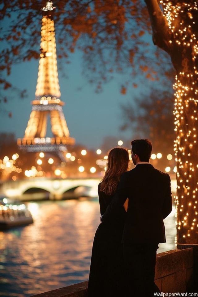 New Couple Watching the Eiffle Tower